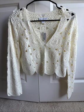 And Now This Cream Crochet V-Neck Button Cardigan